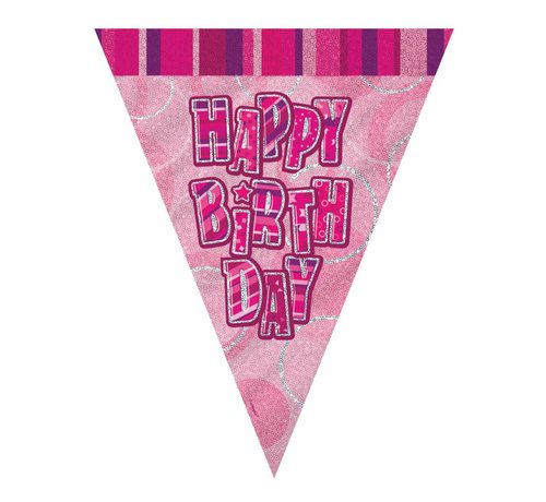 Vlaggenlijn Happy Birthday Glitter roze 3,60 meter