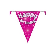 Happy Birthday holograpic vlaggenlijn Pink 3.90 meter