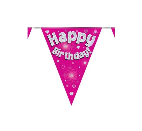 Happy Birthday holograpic vlaggenlijn Pink 3.90 meter