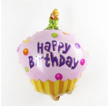 Folieballon Happy birthday Cupcake roze 35x30 cm