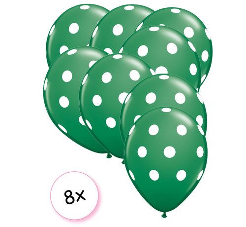 Joni's Winkel Ballonnen dots groen/wit 8 stuks 30 cm