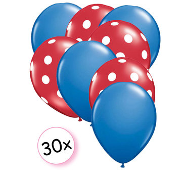 Joni's Winkel Ballonnen Blauw & Dots Rood-Wit 30 stuks 27 cm