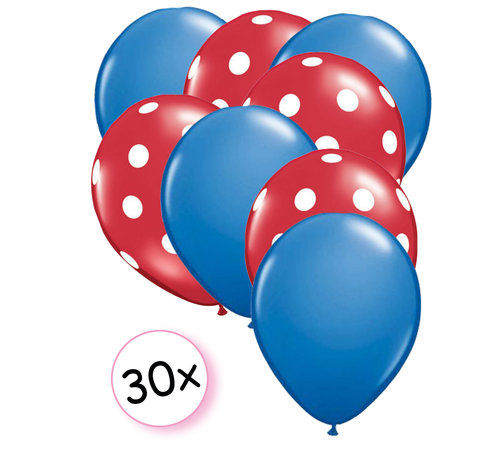 Joni's Winkel Ballonnen Blauw & Dots Rood-Wit 30 stuks 27 cm