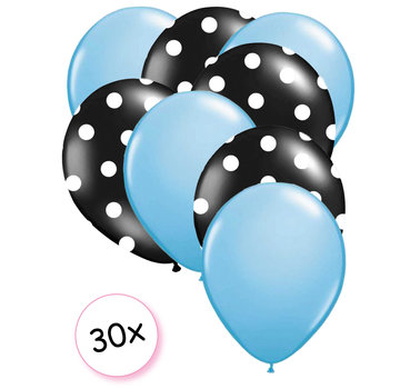 Joni's Winkel Ballonnen Licht blauw & Dots Zwart-Wit 30 stuks 27 cm