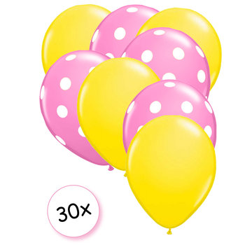 Joni's Winkel Ballonnen Geel & Dots Roze-Wit 30 stuks 27 cm