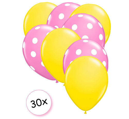 Joni's Winkel Ballonnen Geel & Dots Roze-Wit 30 stuks 27 cm