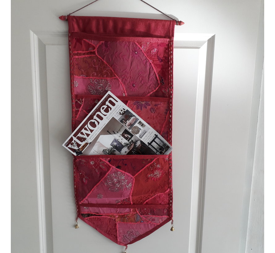 Hangende patchwork tijdschrifthouder Roze