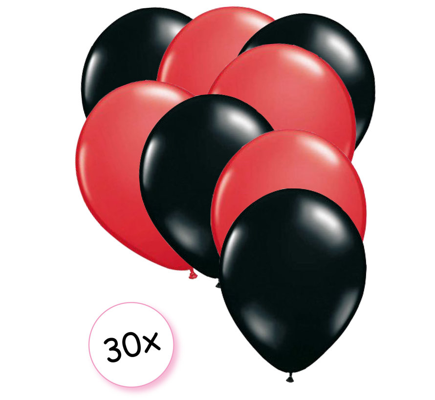 Ballonnen Rood & Zwart 30 stuks 27 cm