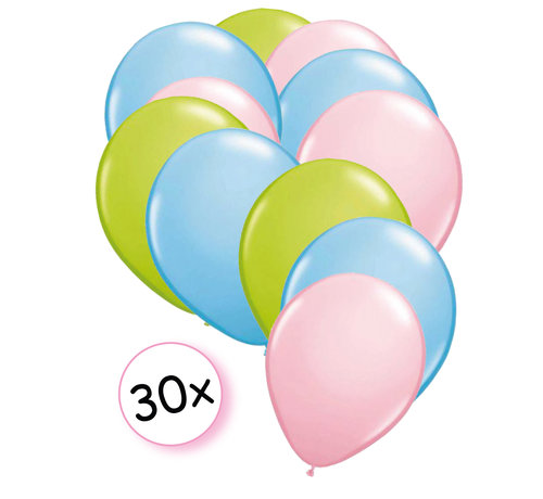 Joni's Winkel Ballonnen Licht Groen, Licht Blauw & Licht Roze 30 stuks 27 cm