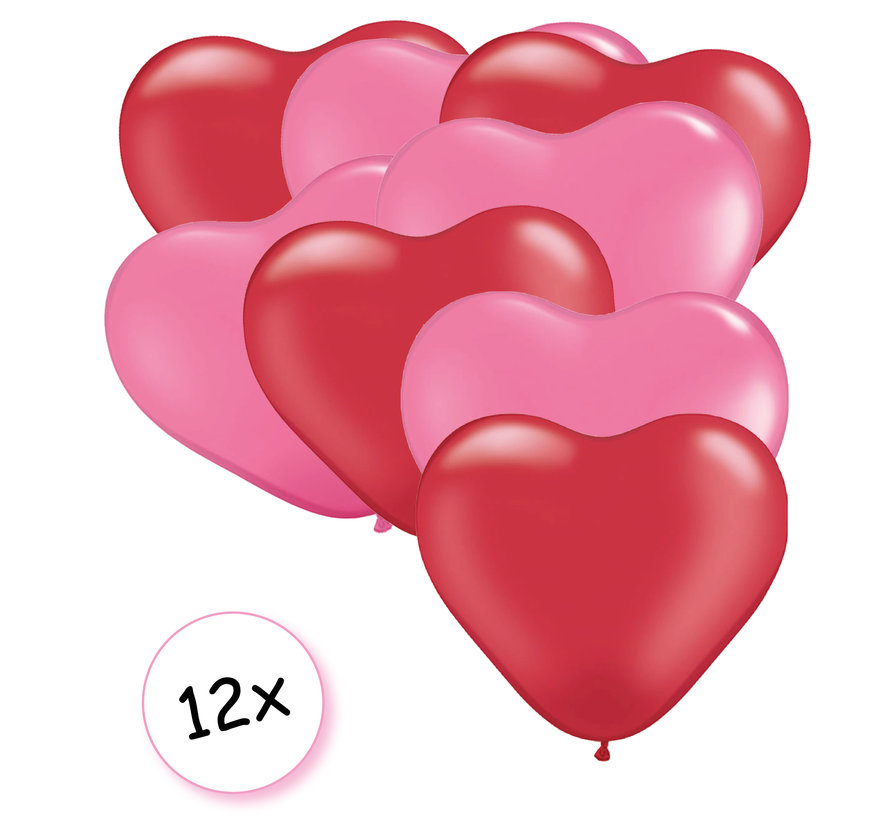 Ballonnen Hart Rood & Roze 12 stuks 26 cm