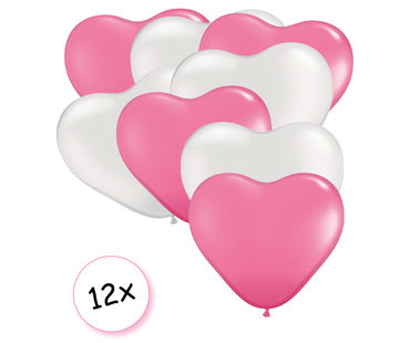 Joni's Winkel Ballonnen Hart Roze & Wit 12 stuks 26 cm