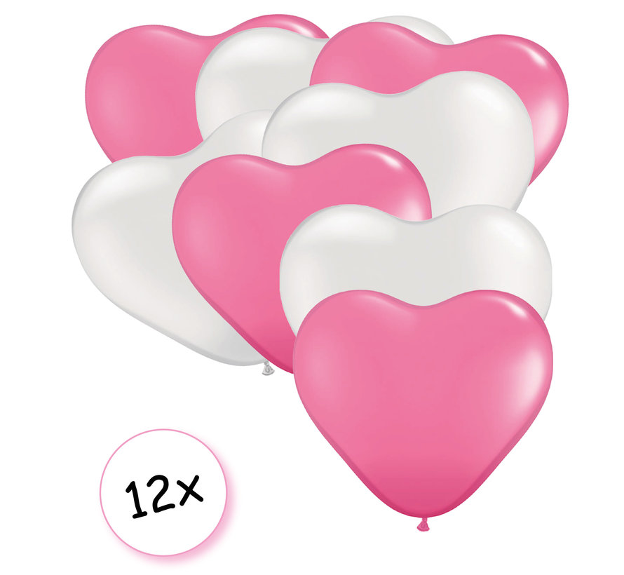 Ballonnen Hart Roze & Wit 12 stuks 26 cm