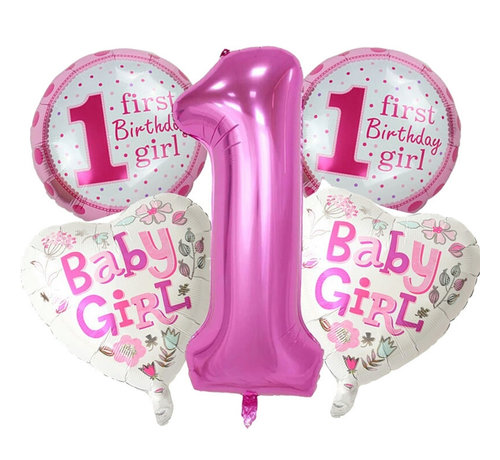 Joni's Winkel Ballonnen set First birthday girl 5 ballonnen