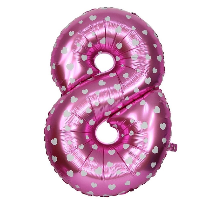 Folieballon 8 Roze/Wit 35 cm