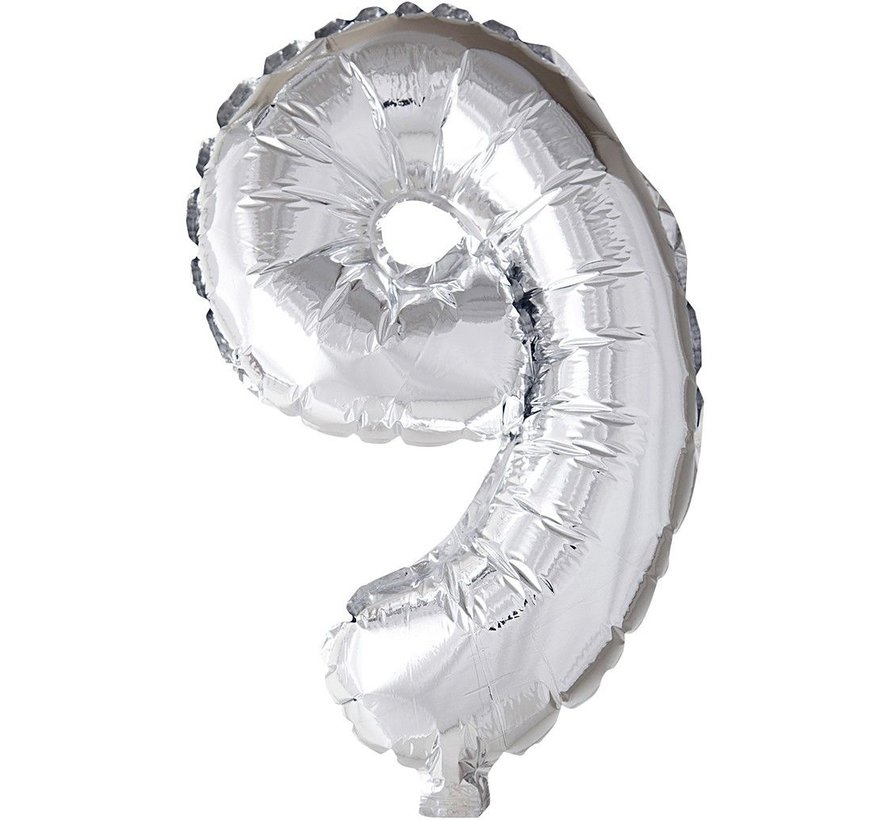 Folieballon 9 Zilver 35 cm