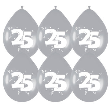 Haza Original Ballonnen 25 Jaar Zilver/Wit 6 stuks 30 cm