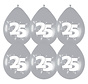 Ballonnen 25 Jaar Zilver/Wit 6 stuks 30 cm