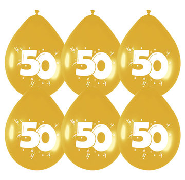 Haza Original Ballonnen 50 Jaar Goud/Wit 6 stuks 30 cm