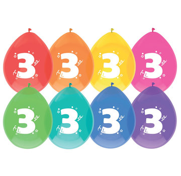 Haza Original Ballonnen 3 Jaar Multi/Wit 8 stuks 30 cm