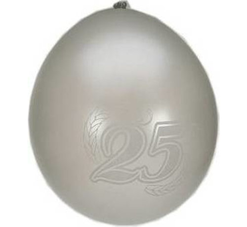 PartyXplosion Ballonnen 25 Jaar Zilver/Wit 8 stuks 32cm