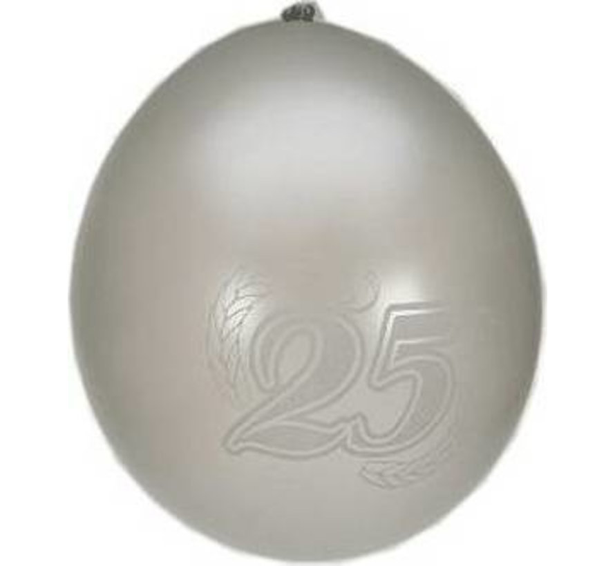 Ballonnen 25 Jaar Zilver/Wit 8 stuks 32cm
