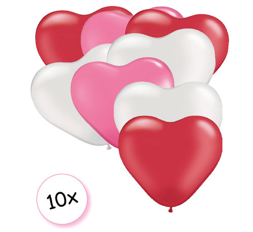 Ballonnen Hart Roze,Rood & Wit 10 stuks 26 cm