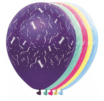 Folat Ballonnen getal 1 & Confetti 5 stuks 30 cm