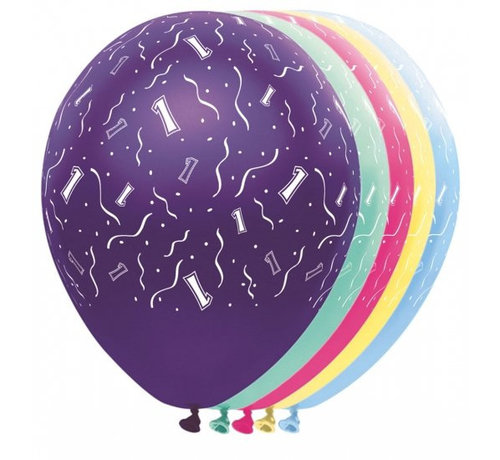 Folat Ballonnen getal 1 & Confetti 5 stuks 30 cm