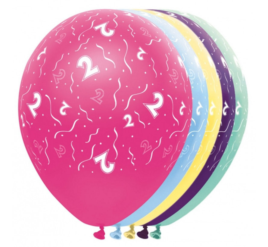 Ballonnen getal 2 & Confetti 5 stuks 30 cm