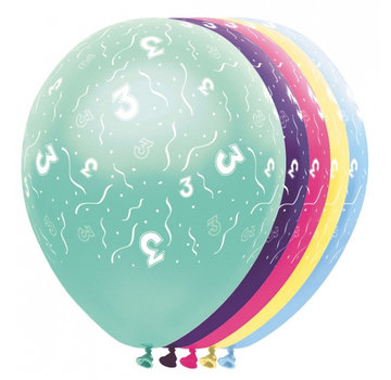 Folat Ballonnen getal 3 & Confetti 5 stuks 30 cm
