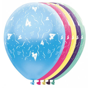 Folat Ballonnen getal 4 & Confetti 5 stuks 30 cm