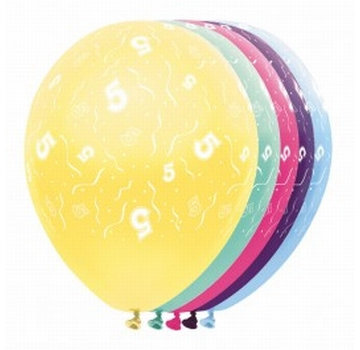 Ballonnen getal 5 & Confetti 5 stuks 30 cm