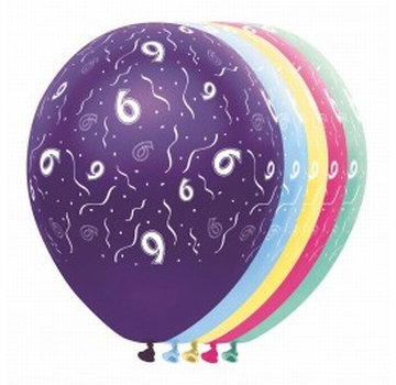 Folat Ballonnen getal 6 & Confetti 5 stuks 30 cm