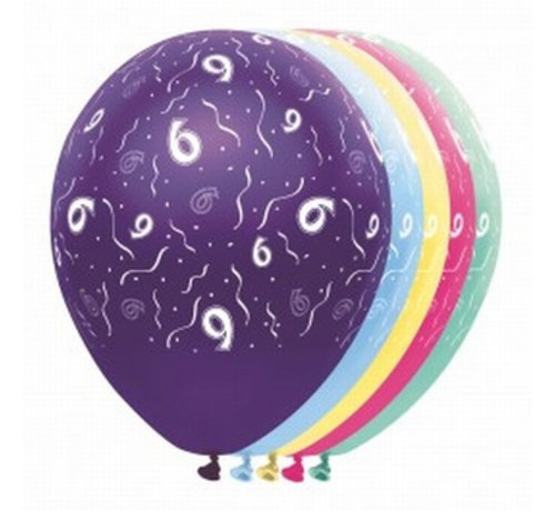 Folat Ballonnen getal 6 & Confetti 5 stuks 30 cm