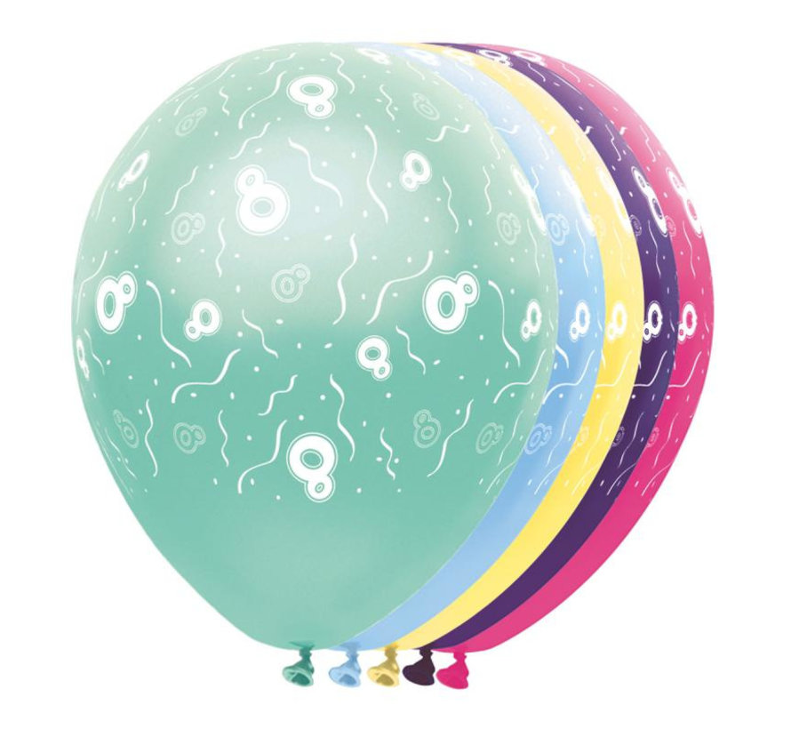 Ballonnen getal 8 & Confetti 5 stuks 30 cm