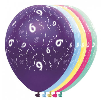 Folat Ballonnen getal 9 & Confetti 5 stuks 30 cm