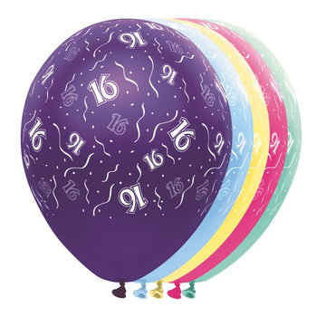 Folat Ballonnen getal 16 & Confetti 5 stuks 30 cm