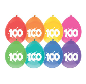 Haza Original Ballonnen 100 Jaar Multi/Wit 8 stuks 30 cm