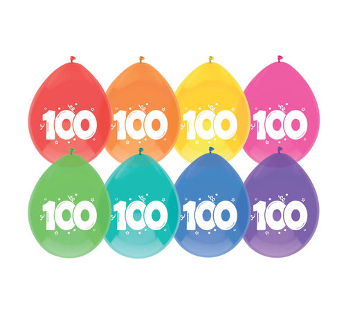 Haza Original Ballonnen 100 Jaar Multi/Wit 8 stuks 30 cm