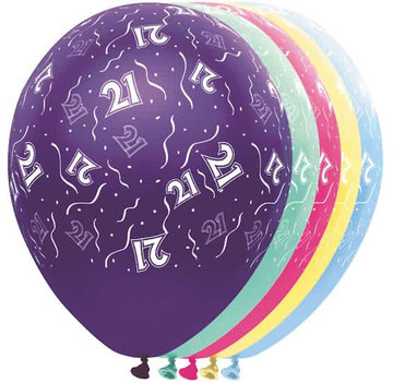 Folat Ballonnen getal 21 & Confetti 5 stuks 30 cm