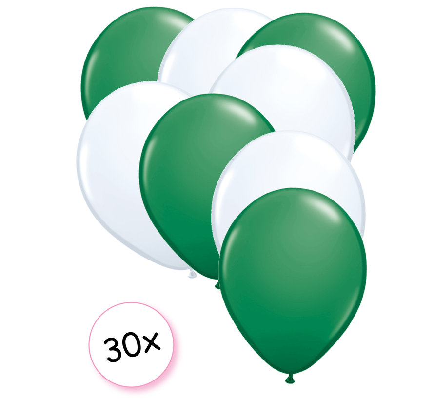 Ballonnen Groen & Wit 30 stuks 27 cm