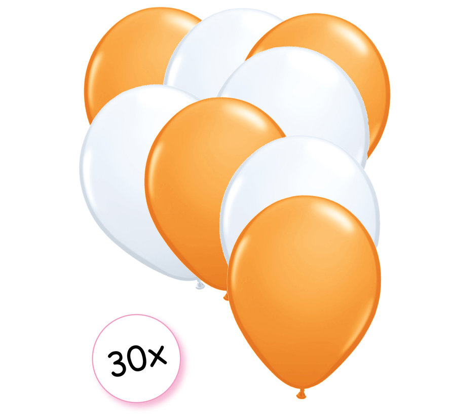 Ballonnen Oranje & Wit 30 stuks 27 cm