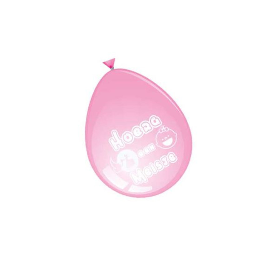 Ballonnen hoera een meisje Roze 8 stuks 30 cm