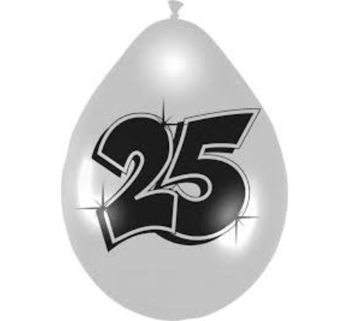 Haza Original Ballonnen 25 jaar Zilver Zwart 6 stuks 30 cm
