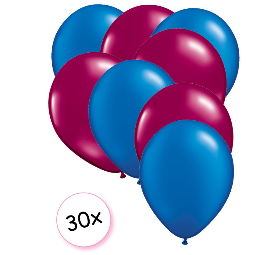 Ballonnen Blauw & Fuchsia 30 stuks 27 cm