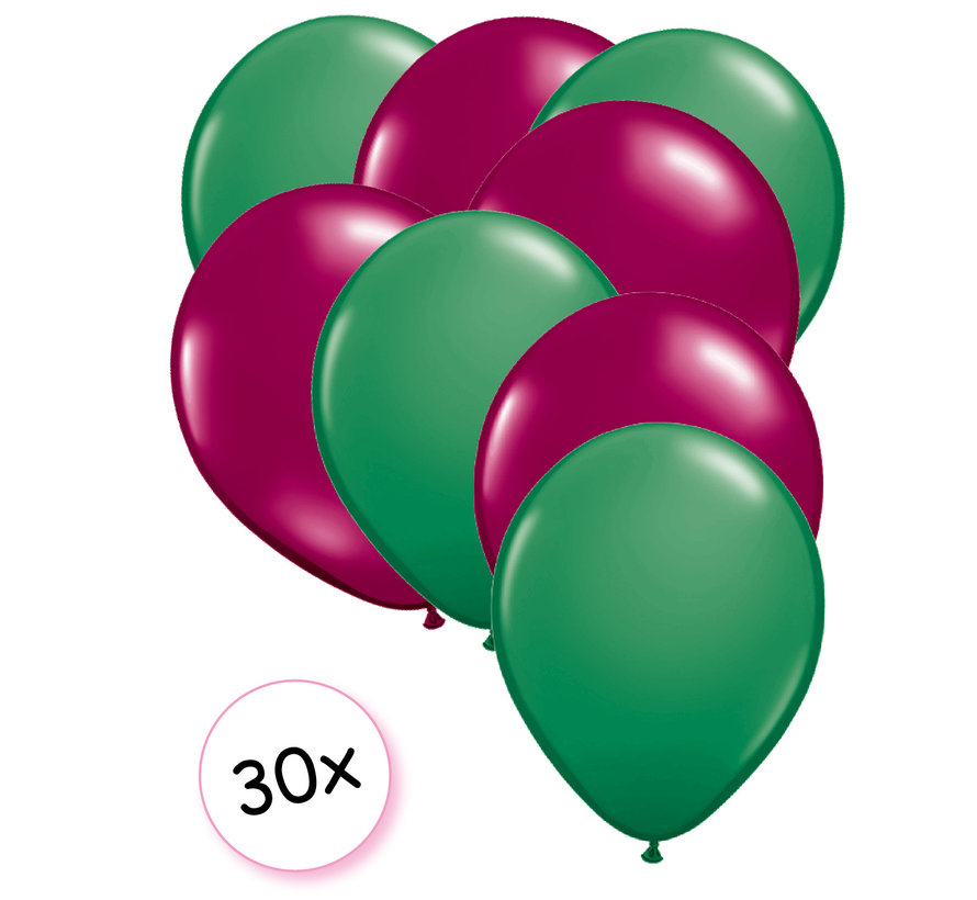 Ballonnen Groen & Fuchsia 30 stuks 27 cm