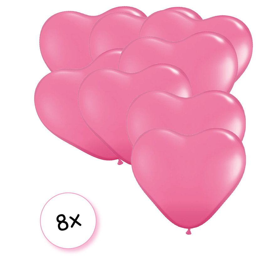 Ballonnen Hartvormig Fluor roze 8 stuks 9 cm