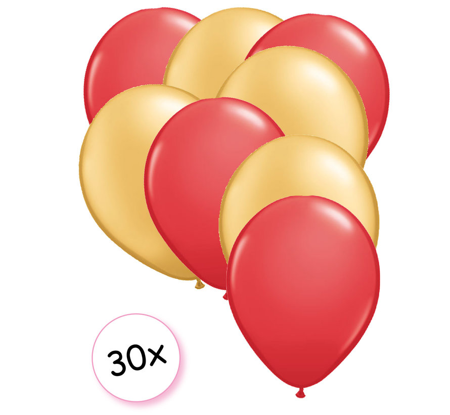 Ballonnen Rood & Goud 30 stuks 27 cm