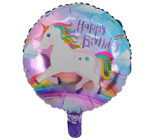 Joni's Winkel Folieballon Happy birthday eenhoorn rond 45x45cm