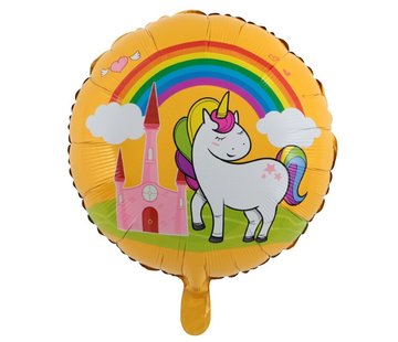 Joni's Winkel Folieballon Eenhoorn regenboog kasteel Oranje 45 x 45 cm